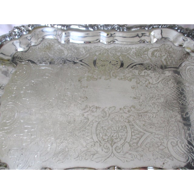Traditional Vintage Huge Heavy Sheridan Silverplate Footed Butlers Serving Tray or Platter For Sale - Image 3 of 8