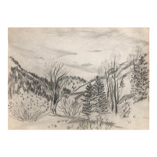 1950s Mountain Landscape Drawing For Sale