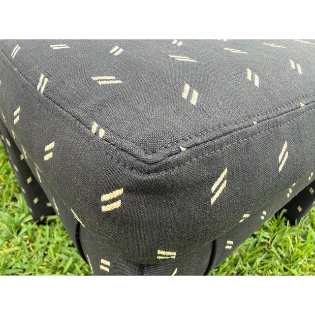 Vintage Parsons Style Black Upholstered Ottomans With Geometric Dash Fabric, a Pair For Sale In Naples, FL - Image 6 of 11