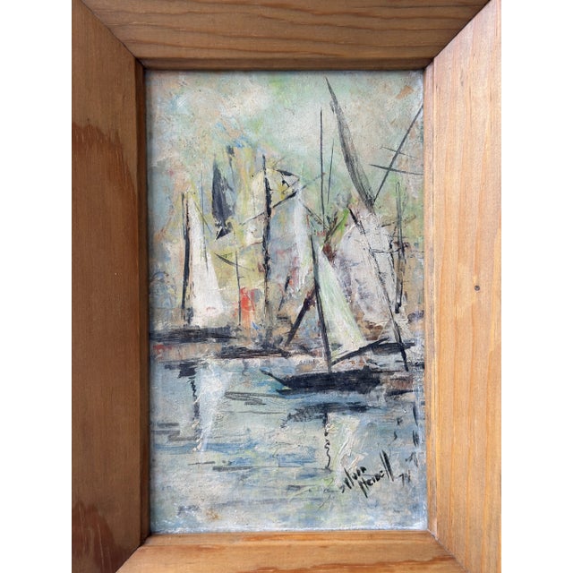 Vintage Framed Impressionist Oil on Board Painting of Sailboats, Circa 1974 For Sale In New York - Image 6 of 16