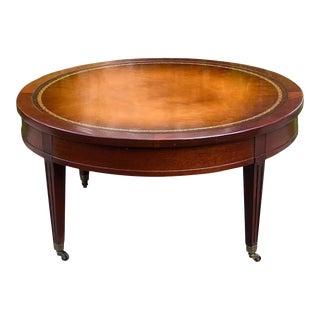 1960s Mid Century Leather Top Coffee Table on Casters by Mersman For Sale