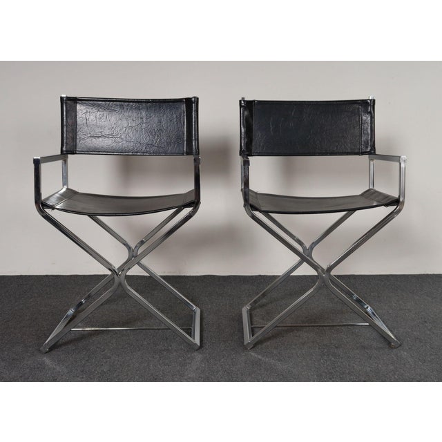 Mid-Century Modern Pair of Vintage Chrome and Naugahyde Director's Chairs by Robert Kjer Jakobsen For Sale - Image 3 of 18
