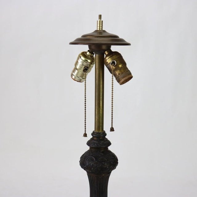Orange Arts & Crafts Reverse Painted Winter Landscape Lamp, Manner of Jefferson, C1920 For Sale - Image 8 of 11