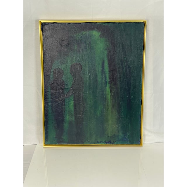 1968 Signed Abstract Figurative Painting in Navy & Emerald Green For Sale In Cincinnati - Image 6 of 12