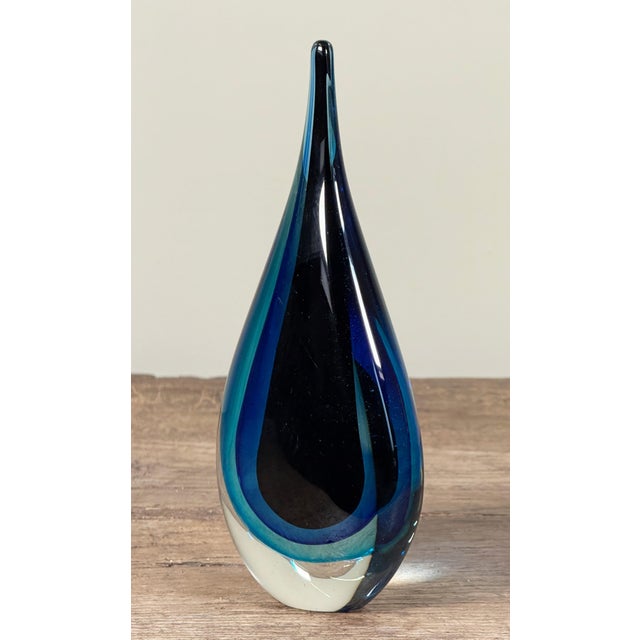 Mid-Century Modern Vintage Murano Sommerso Teardrop Art Glass Sculpture in Blue Italy c.1960s For Sale - Image 3 of 7