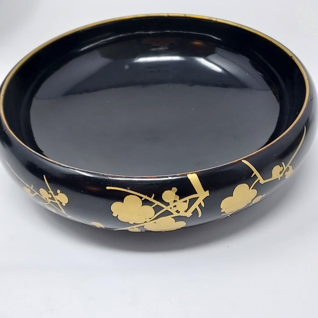 Black Mid 20th Century MCM Japanese Lacquerware Salad Marked St - Set 7 Pieces For Sale - Image 8 of 12