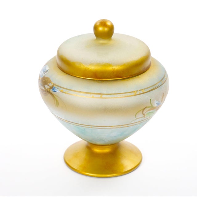 Mid-Century Modern Mid-Century Modern Italian Venetian Art Glass Gilt & Painted Covered Jar For Sale - Image 3 of 10