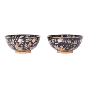 Pair of Antique Chinese Porcelain Bowls With a Black Glaze
