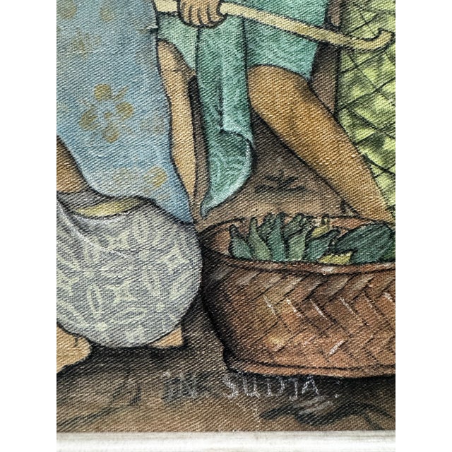 1970s Vintage Traditional Indonesian Balinese Village Nude Ladies on Cloth, Framed Signed Sudha For Sale - Image 5 of 12