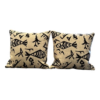 Abstract Black and White Tapestry Square Pillows- a Pair For Sale