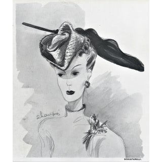 Matted 1939 Schiaparelli Fashion Hat Design Print For Sale