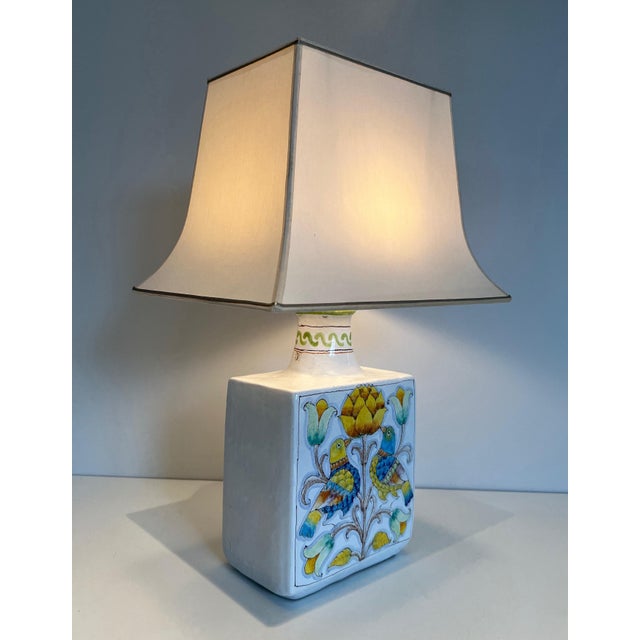 Mid-Century Modern 1970s Mid Century Modern Ceramic table lamp with bird and flower decorations For Sale - Image 3 of 12