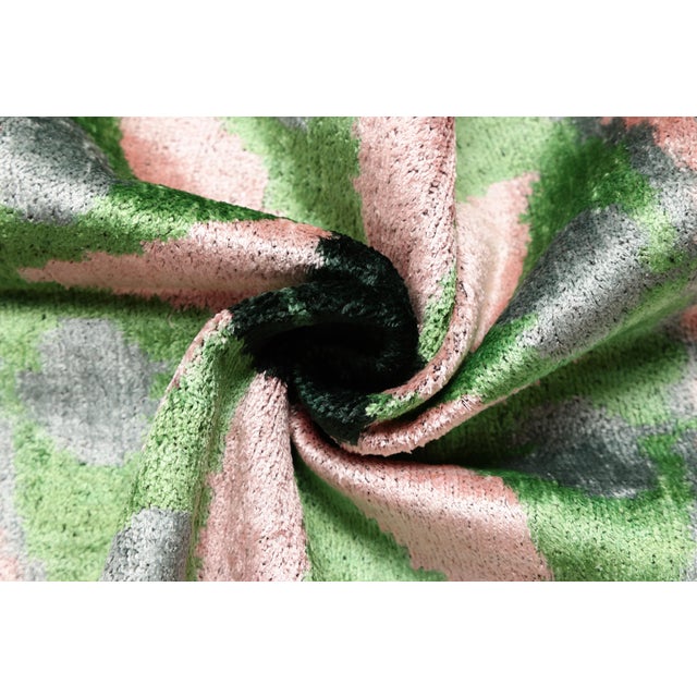 Textile Luxury Blush & Sage Silk Velvet Throw Pillow 20x20 | Handmade Botanical Designer Cushion For Sale - Image 7 of 8