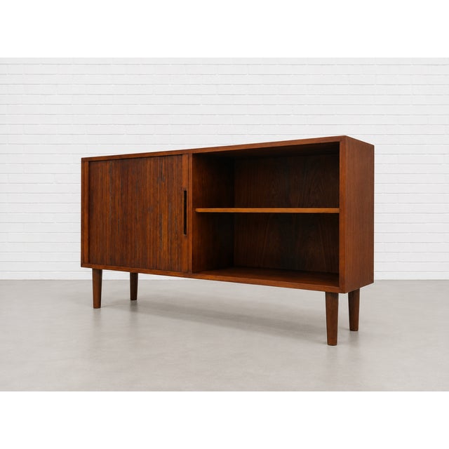 1960s Danish Rosewood Mid Century Modern Credenza | Tambour Door Media Cabinet | Scandinavian Storage Console, C. 1960’s For Sale - Image 5 of 16