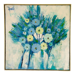 Iconic 1970s Floral on Canvas, Double Signed “Reynolds” Aka Less Reynolds, Kitsch Painter For Sale
