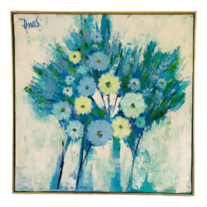 Iconic 1970s Floral on Canvas, Double Signed “Reynolds” Aka Less Reynolds, Kitsch Painter