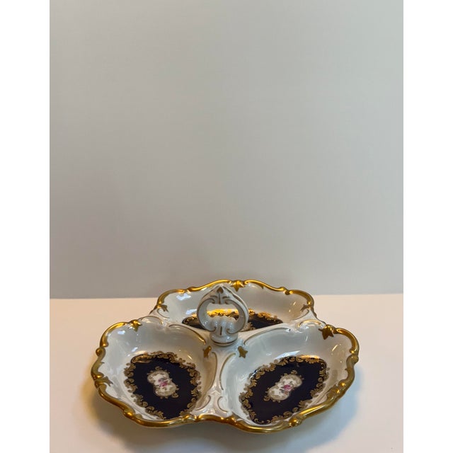 Vintage Reichenbach Germany d.r.echt Kobalt "German Roses" 1980s Three(3) Section Dish For Sale - Image 9 of 18