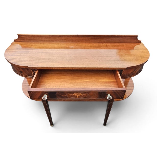 A. H. Davenport and Co. Mahogany and Satinwood Inlaid Two-Tier High Console Table, Circa 1890s For Sale - Image 9 of 17