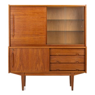 Vintage Highboard in Teak and Glass Doors, 1960s For Sale