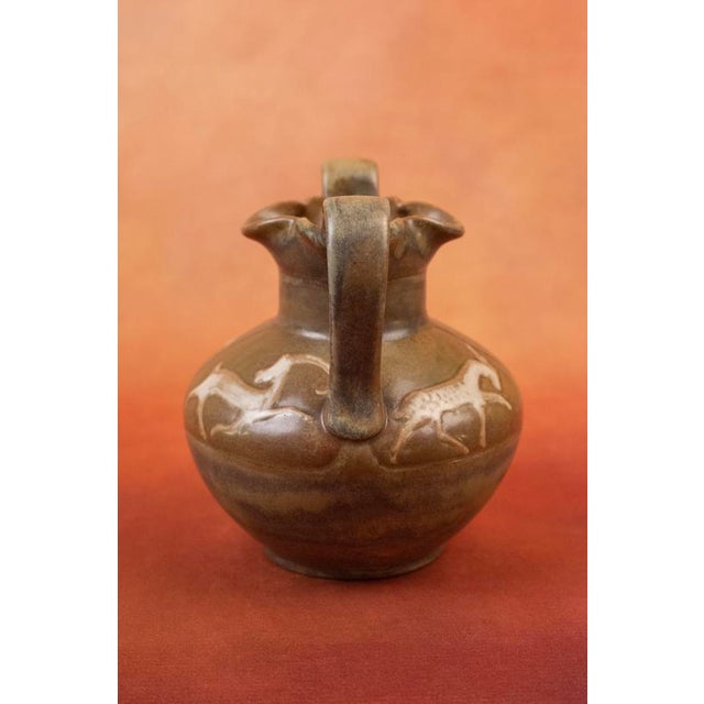 Art Nouveau Glazed Stoneware Vase with Handles and Stylized Deer in Reserve by Louis Lourioux, Foëcy, France 1910s For Sale - Image 11 of 12