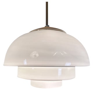 Art Deco Model Mithras Rod Hanging Lamp in Opaline Glass from August Walther & Söhne Ag, Germany, 1930s For Sale