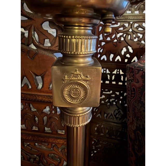 Vintage Ralph Lauren Style Old Money Neoclassical Brass Glass Floor Lamp For Sale In Chicago - Image 6 of 8