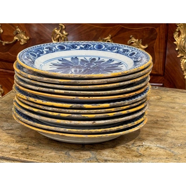 Ceramic Set of 12 Delft Tin-Glazed Blue and White Plates, 18th Century For Sale - Image 7 of 8