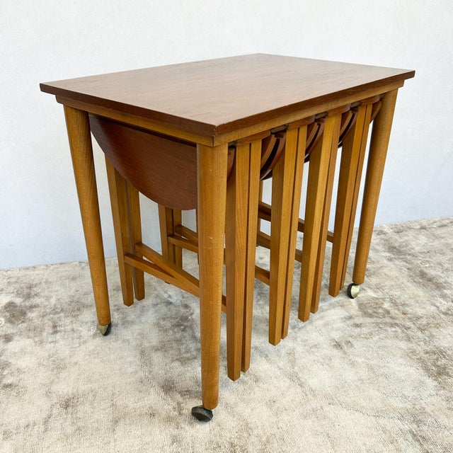 Wood Teak Nesting Tables attributed to Poul Hundevad for Novy Domov, 1960s, Set of 5 For Sale - Image 7 of 7