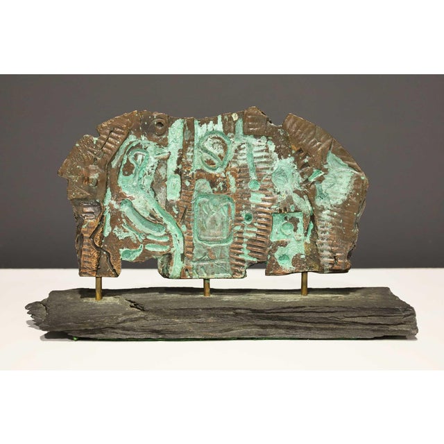 Mid-Century Modern Brutalist Bronze Sculpture on Stand With Sedimentary Base For Sale - Image 3 of 9