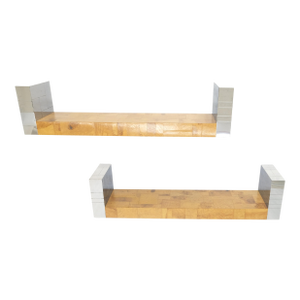 Pair Paul Evans Bracket Shape Burl Walnut Polished Chrome Hanging Shelves Mint