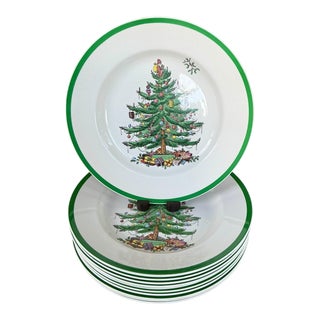 1990s Spode “Christmas Tree” Dinner Plates, Set of 11 - Made in England For Sale