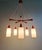 Large Scandinavian teak chandelier with five arms and white satin opaline shades, 1960s. Compatible with E14 LED bulbs....