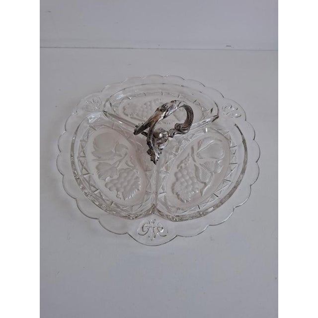 Art Deco Pressed Glass Divided Serving Dish with Alpaca Handle, 1930 For Sale - Image 4 of 18