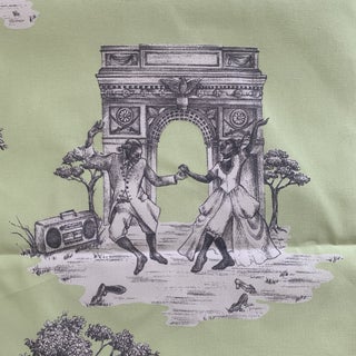 Sheila Bridges Citron Green Harlem Toile Cotton Fabric- 2 Yards For Sale