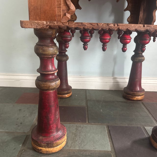 Brown Early 20th Century Primitive Moorish Hand Carved Wooden Latticework Side Table For Sale - Image 8 of 12