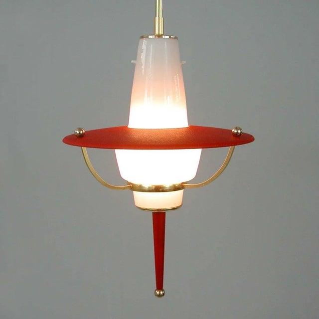 Italian Red Lantern in Milk Glass & Brass, 1950s For Sale - Image 9 of 17