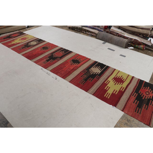 Traditional Vintage Mid-Century Sivas Red and Brown Wool Kilim Rug With Mint, Pink, and Blue Accents For Sale - Image 3 of 10