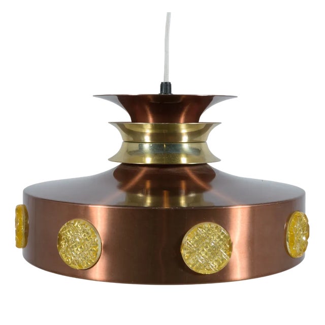 Scandinavian Copper & Glass Ceiling Lamp, Denmark, 1960s For Sale