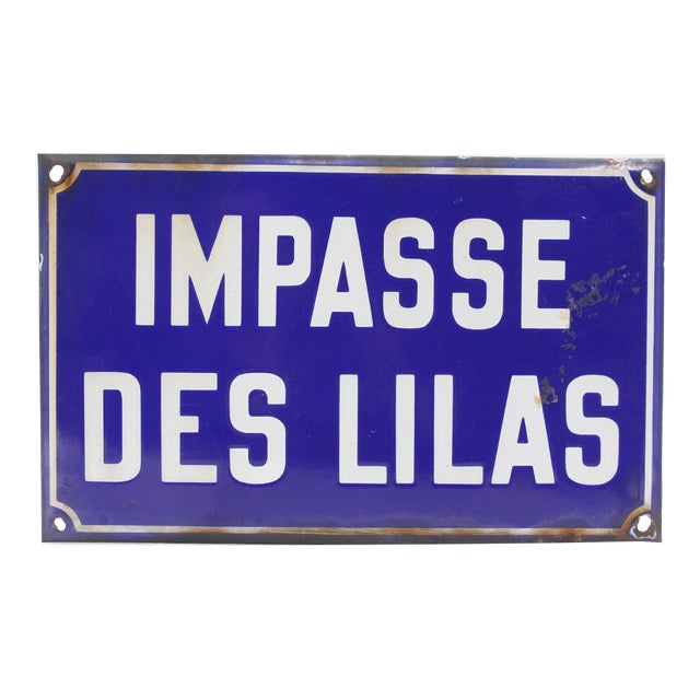 Vintage European French Steel Dead End of the Lilacs Sign For Sale