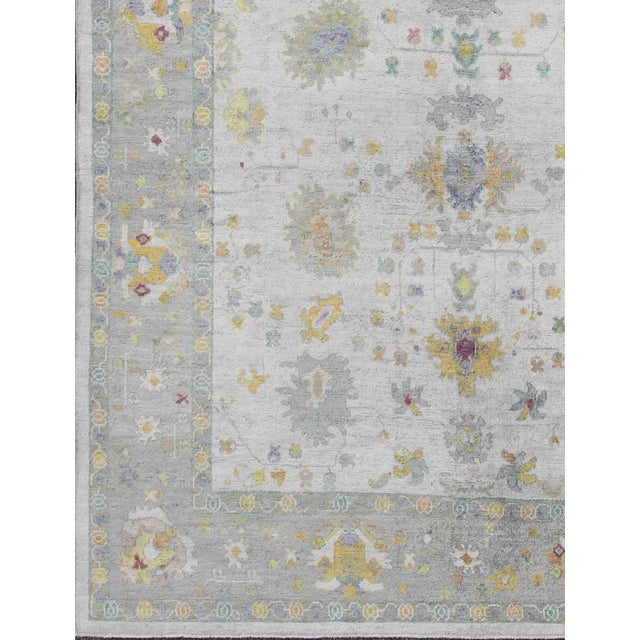 Shabby Chic Keivan Woven Arts Turkish Oushak Rug in Gray Border 10'2 X 14' For Sale - Image 3 of 10