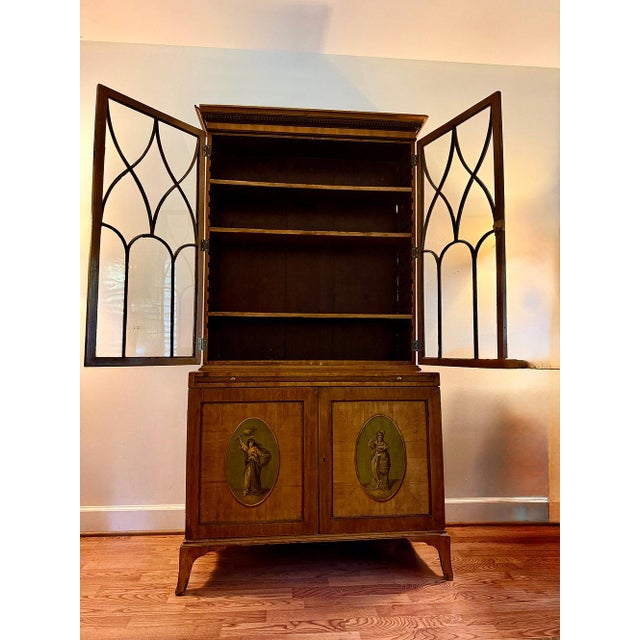 This beautiful English, George III, period piece features satinwood and mahogany enhanced with polychrome images of women...