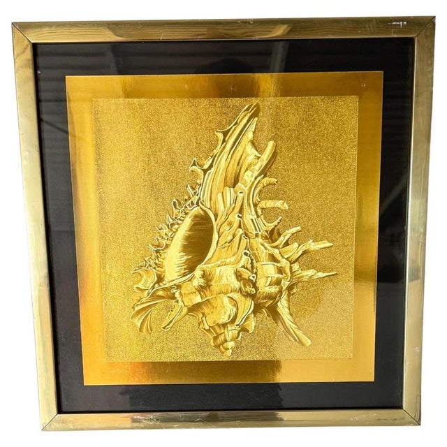 Modern Embossed Gold Shell Artwork with Metallic Finish & Layered Framing, 1960s For Sale - Image 3 of 18