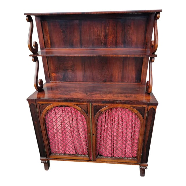 Traditional 19th C English Regency Rosewood Cabinet Sideboard With Shelves & Brass Grille For Sale - Image 3 of 16