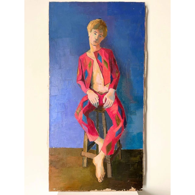 Portrait of a Harlequin, France, 1970s, Oil & Oil on Canvas For Sale - Image 9 of 9