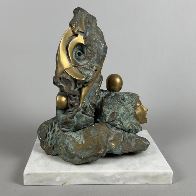Mario Apuzzo, Abstract Face, Bronze on Marble Base, 1979 For Sale - Image 16 of 16