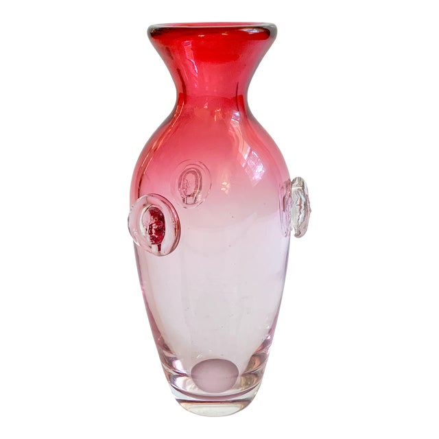 1960s Chalet Glass Rubina Vase With Sergio Pagnin Faces For Sale