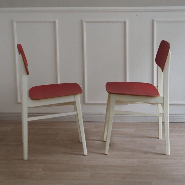 Red & White Wood Chairs, 1960, Set of 4 For Sale - Image 4 of 12