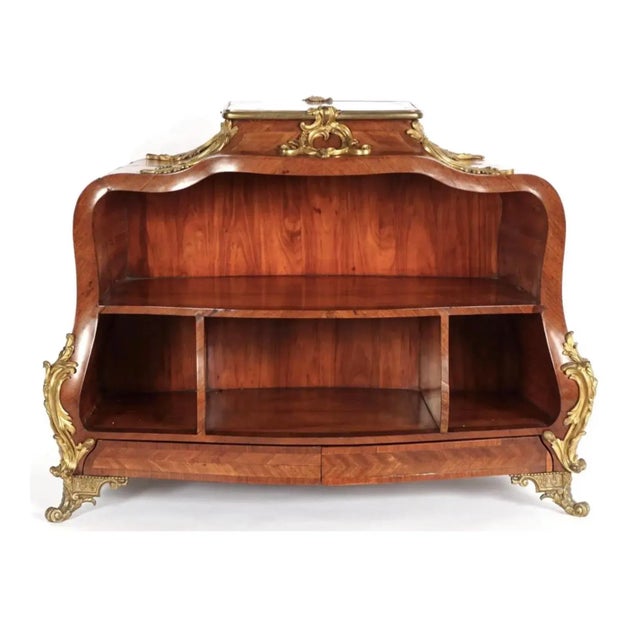 Very fine French Cartonnier, late 19th Century, Attributed to Francois Linke. Bombe form, parquetry inlaid case with...