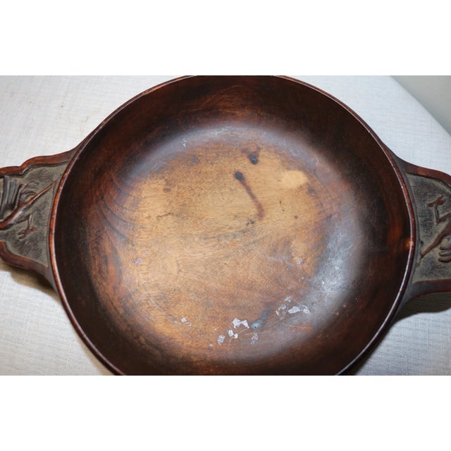 Brown Antique Hand Carved Wood Folk Art Dough Bread Bowl Figural Griffin Handles For Sale - Image 8 of 11