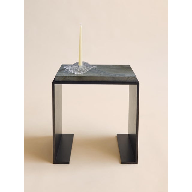Brutalist 1990s The Steel and Marble Side Table For Sale - Image 3 of 9